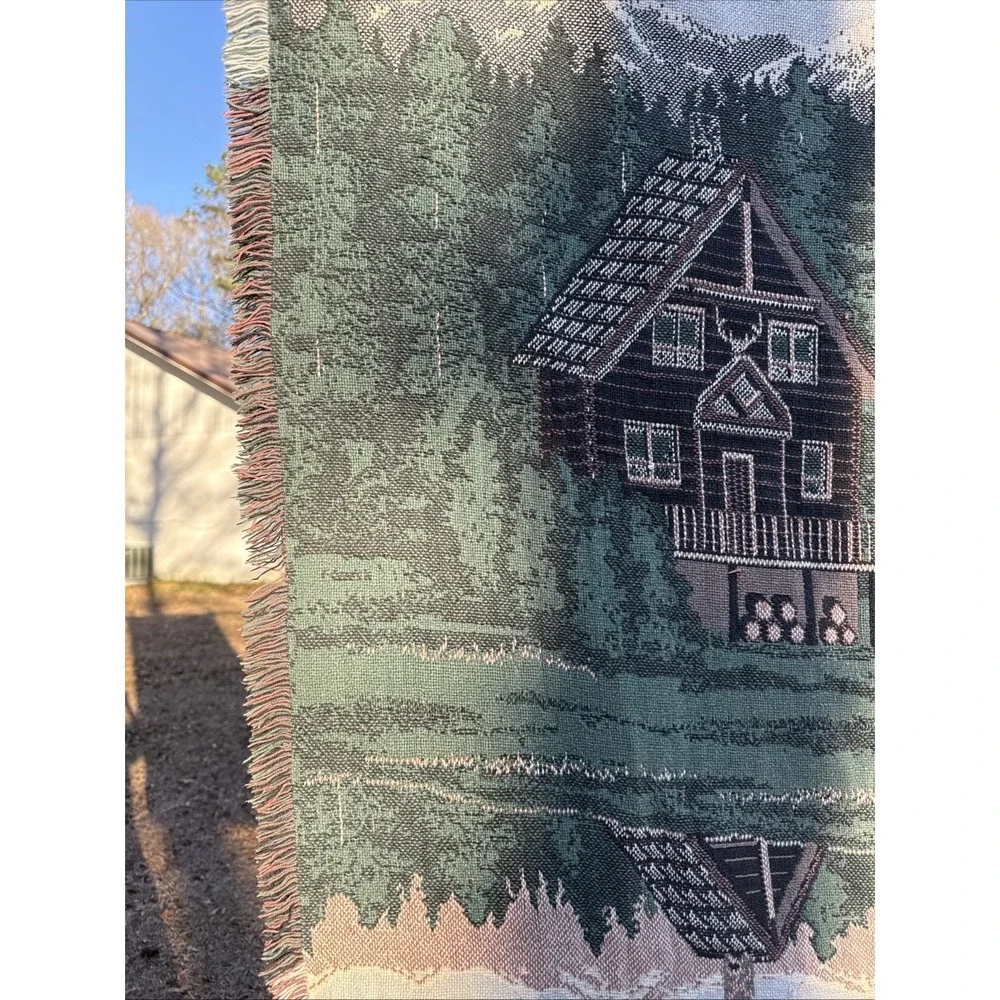 Mountain Lakefront Cabin Throw Blanket Thick Vintage 44x68
